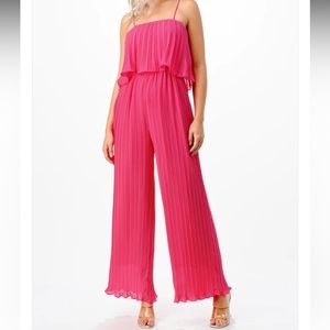 Aqua for Bloomingdales- Pink pleated wide leg jumpsuit